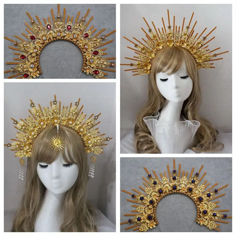 

Lolita KC Gold Halo Headband Sun Godmother's Crown Tiaras Headpiece Virgin Mary Gothic Headwear Fairy Goddess Hair Accessories