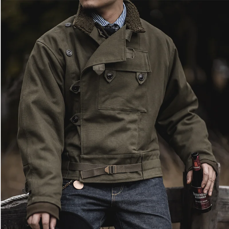 AMEKAJI Thickened Heavy Weight Double-layer Detachable Liner Canvas Motorcycle Jacket Military Outdoor Driving Cycling Ski Outer