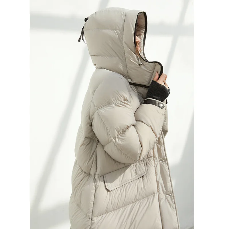 Down Jacket Women Cold Resistant and Windproof Down Jacket Knee Length Super Thick Warm Hooded Coat Winter New Style