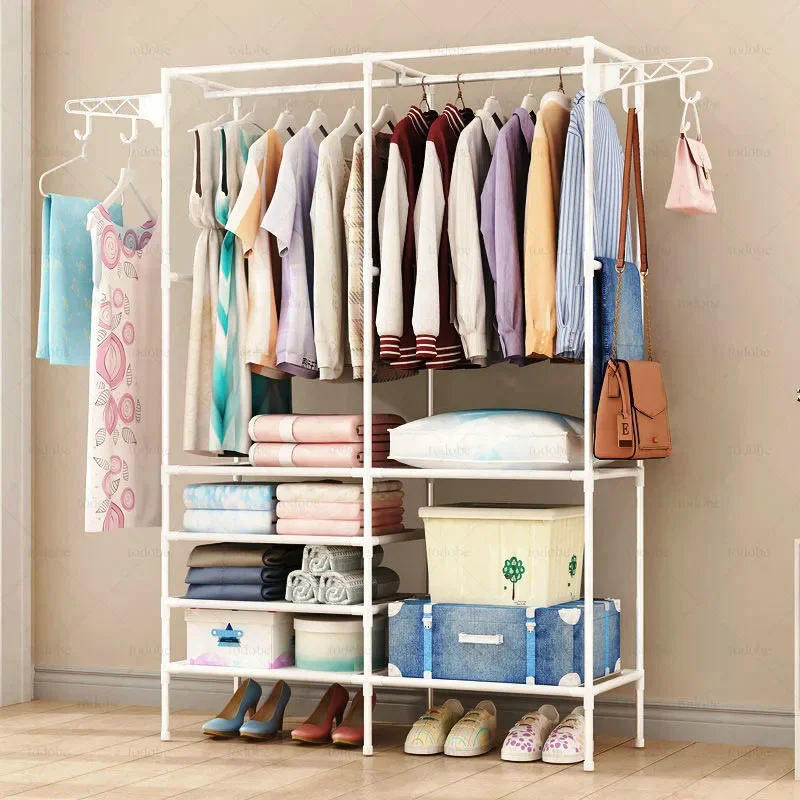 

Simple Coat Rack Double-row Large Wardrobe Storage Shelf Clothes Drying Hanger Rack Room Bedroom Clothing Rack Home Furniture HY