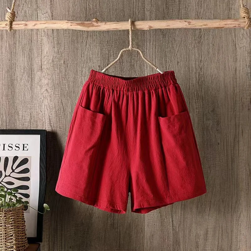 2023 Women Cotton Shorts Summer Casual Solid Cotton Linen Shorts High Waist Loose Shorts for Girls Soft Cool Female Shorts