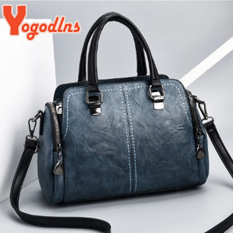 

Yogodlns Luxury Handle Bag For Women PU Leather Shoulder Bag Fashion Crossbody Bag Retro Handle Bag Designer Mommy Tote bolso