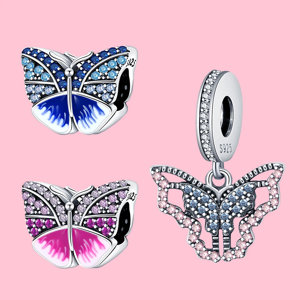 ChimNew-Pendentif papillon coloré en argent 925 pour femme, perles pour bricolage, bracelet de personnalité exécutive, cadeau de fête d'anniversaire