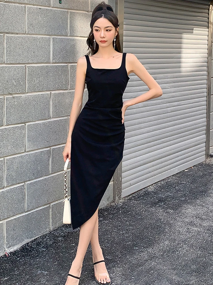 

Модное женское вечернее платье Y2K, элегантное простое соблазнительное облегающее платье-майка средней длины с открытой спиной для вечерние...