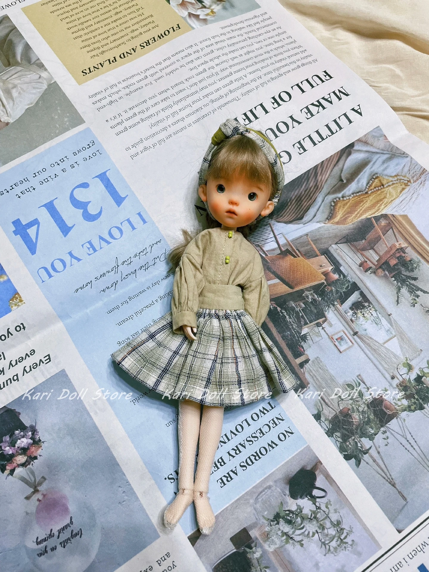 Kari Doll Одежда и юбки 2025 Светло-серая юбка зеленый детский костюм для куклы Landazz