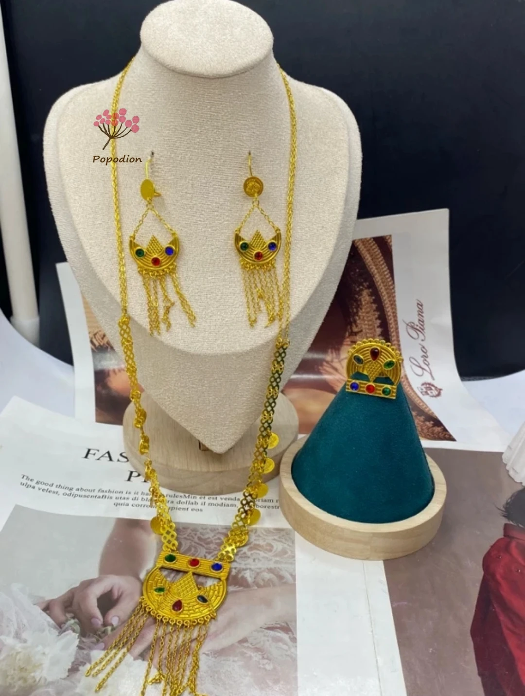 Новый Дубай 24K позолоченное ожерелье серьги и кольца для женщин набор ювелирных
