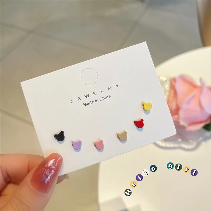 

Anime Bear Stud Earrings 6 Pcs Sets For Girls Colourful Kawaii Korean Cute Mouse Crystals Women Earring 2022 Jewelry Wholesale