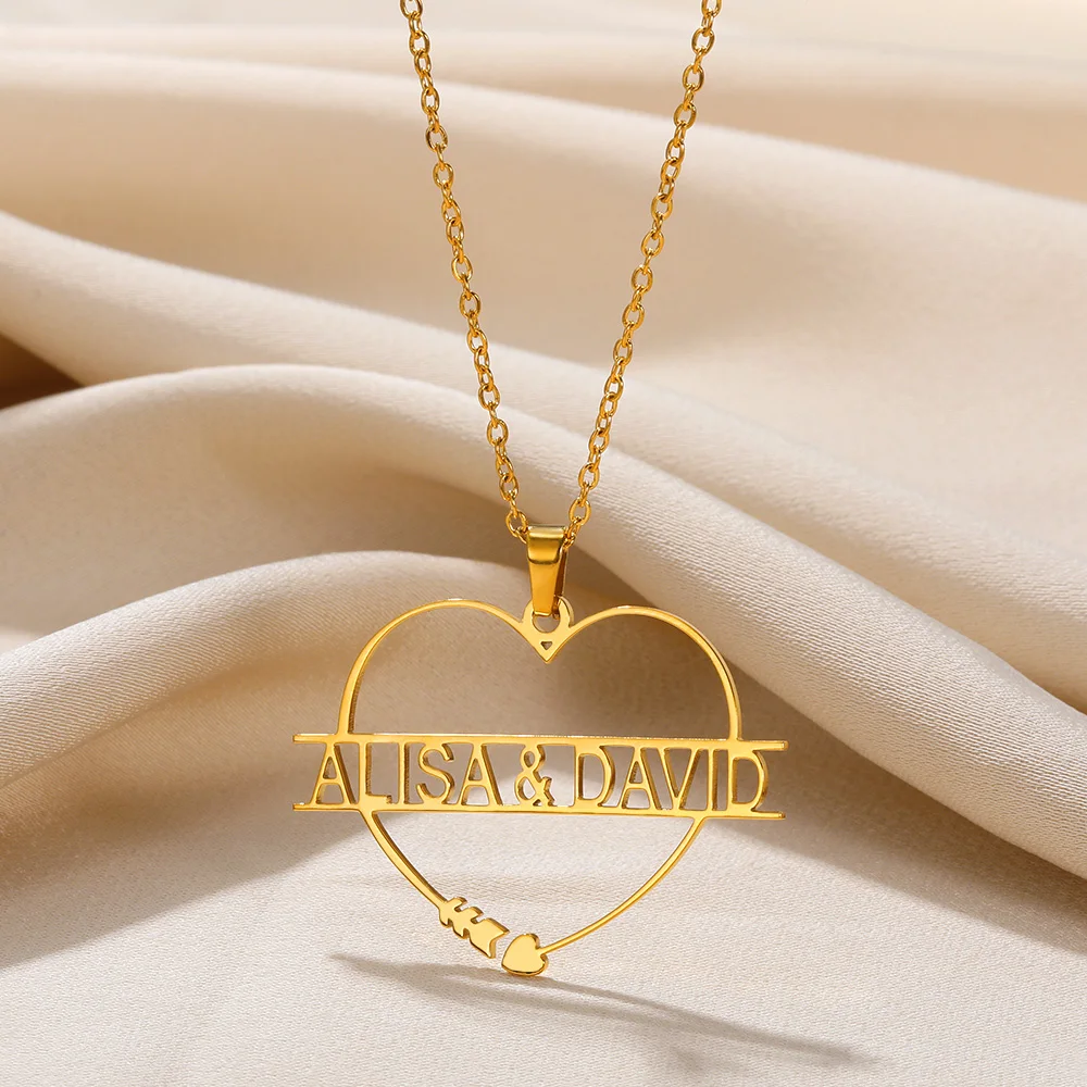 

Personalized Heart Customized Name Necklace For Women Gold Color Stainless Steel Nameplate Pendant Necklace Couple Jewelry Gift