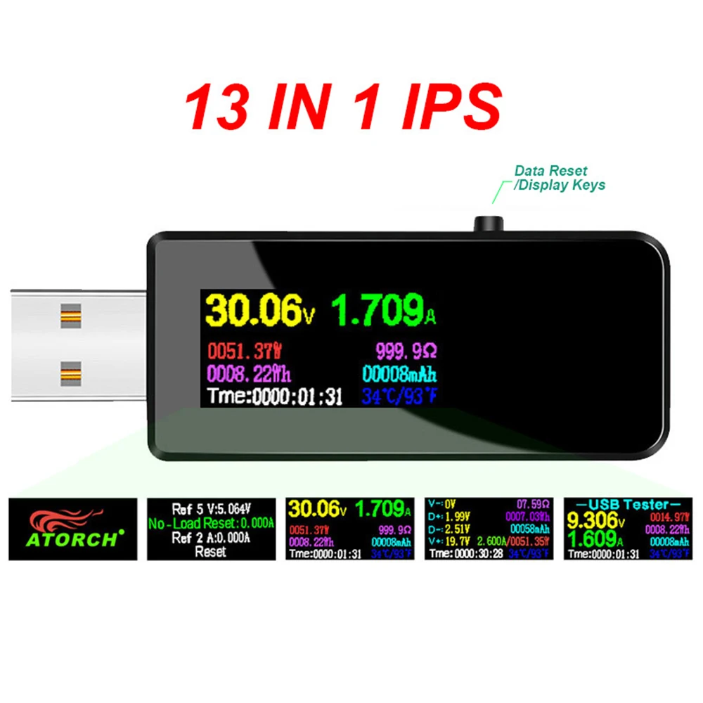 

U96 13 in 1 USB Tester Current Voltage Indicator Electric Ammeter Power Meter Charge DC Digital Multimeter Voltmeter Wattmeter