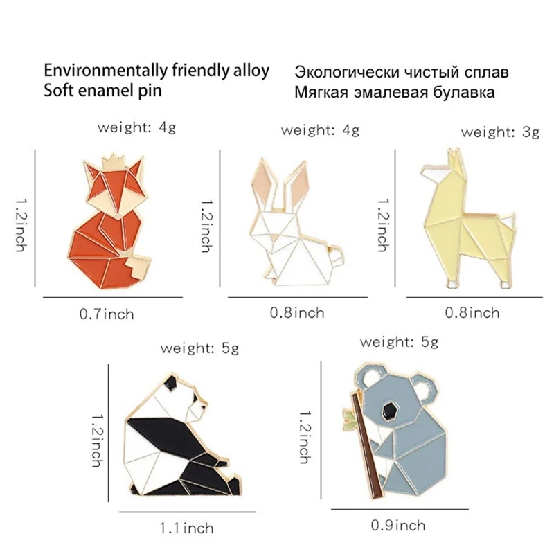 5 шт. набор эмалированных булавок с животными мультяшная лиса панда коала альпака