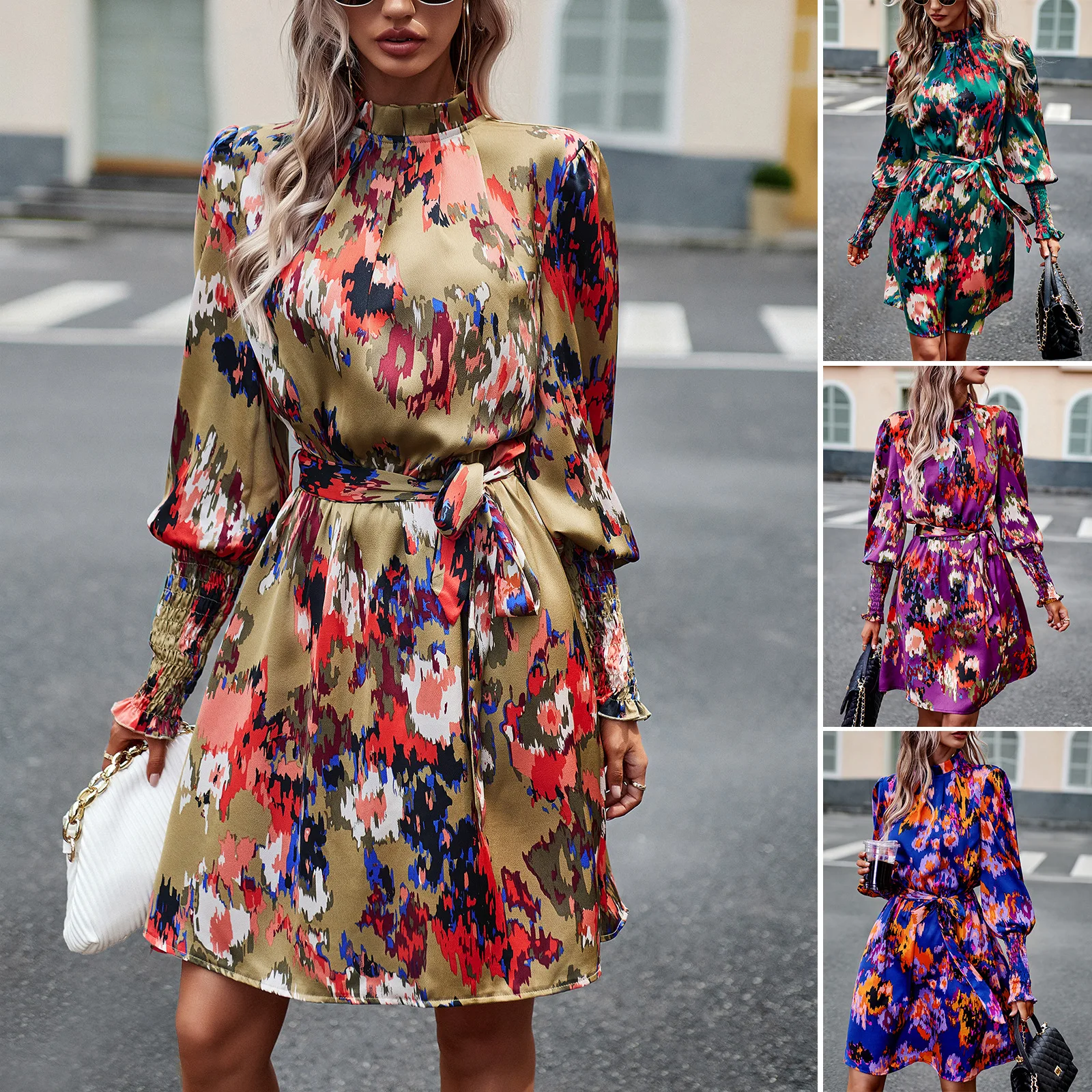 

Spirng Autumn Full Sleeve Casual Printing Dress 2023 Autumn Temperament Elegant Long-sleeved Dresses Female Long Dress Vestidoes