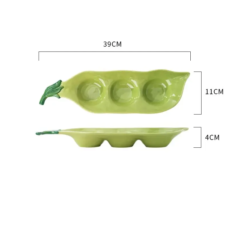 

Керамическая длинная тарелка в форме стручка гороха, подглазурное цветное украшение, боковое блюдо с орехами, тарелка Dim Sum, тарелка для домашнего ресторана, макет посуды