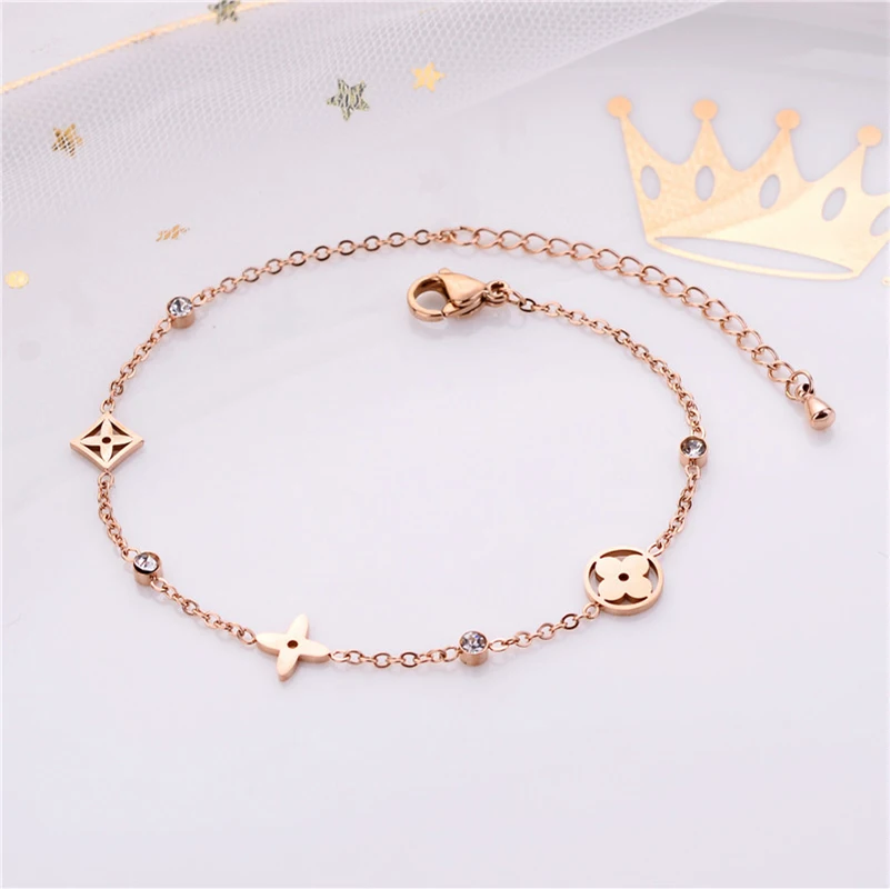 Новинка 2022 модный браслет-цепочка из нержавеющей стали с четырьмя листьями и