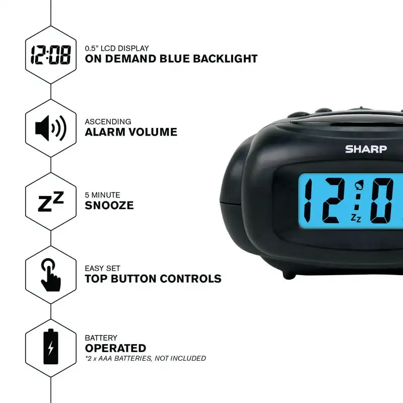 

Sleek Black Digital Alarm Clock, SPC500A – Keep Perfect Time Every Day!