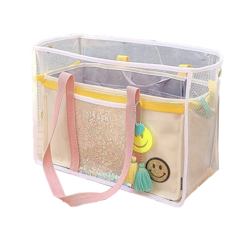 

New Fashion Beach Bag Transparent Waterproof Travel Large Capacity Mommy Bag Baby Supplies Diaper Bottle Storage Bag