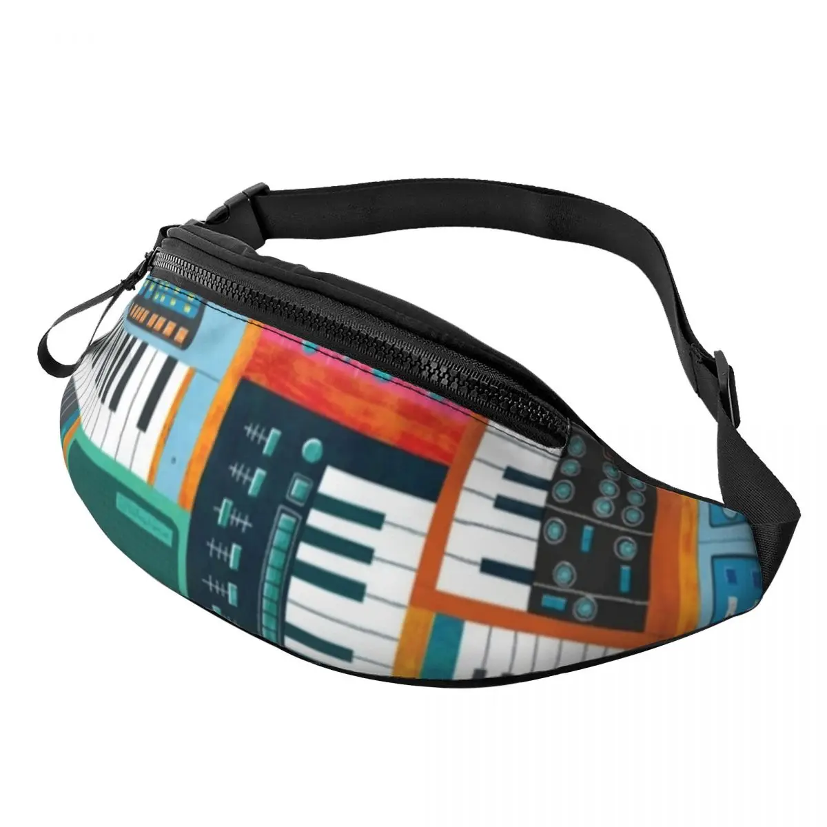 

Music Keyboards Waist Bag Pop Art Pattern Polyester Waist Pack Travel Male Bag