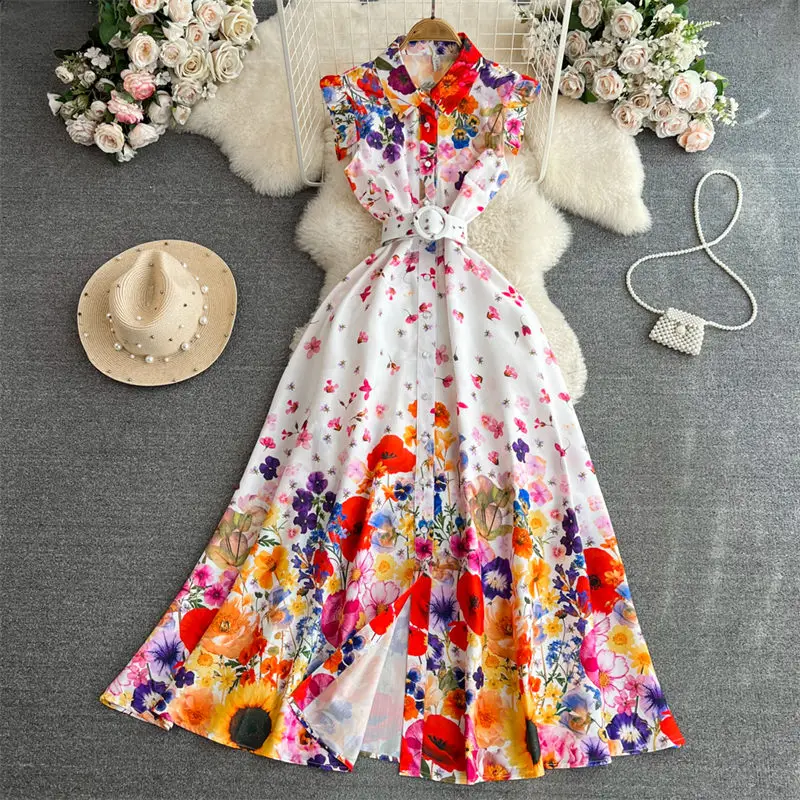 

Женское однобортное платье-рубашка, Элегантное летнее платье макси с рукавами-фонариками, отложным воротником и поясом, модель Z1934