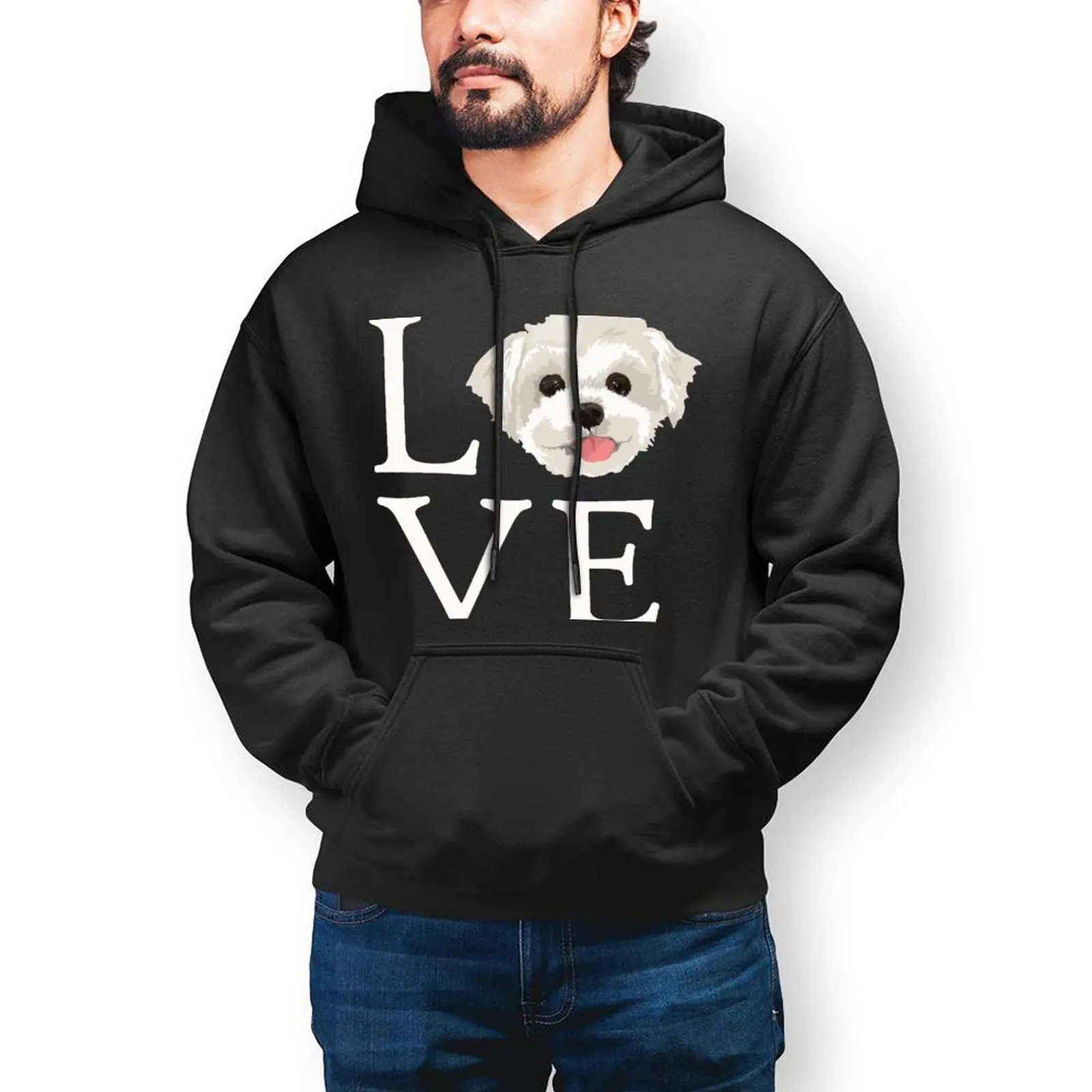 

Толстовка с изображением мальтизской собаки, зимняя толстовка унисекс с изображением лица собачки, я люблю мальтизскую собаку