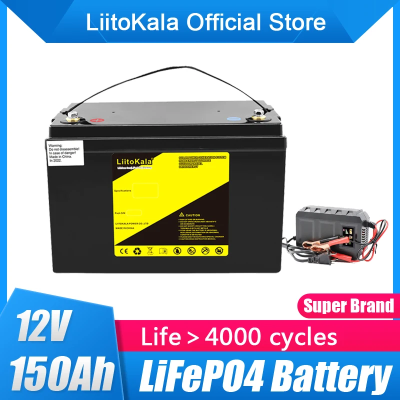 

LiitoKala 12.8v 150AH lifepo4 battery with 100A BMS 12V 150Ah battery for RV Xenon light Solar energy storage Inverter 14.6V20A