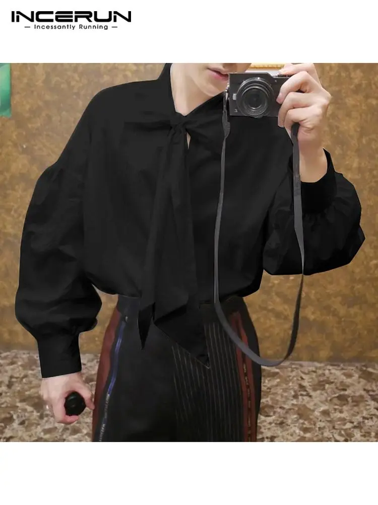 Stylish All-match Men Tops 2022 Loose Long Sleeve Tie Blouse INCERUN Handsome Male Solid Casual Streetwear Hot Sale Shirts S-5XL