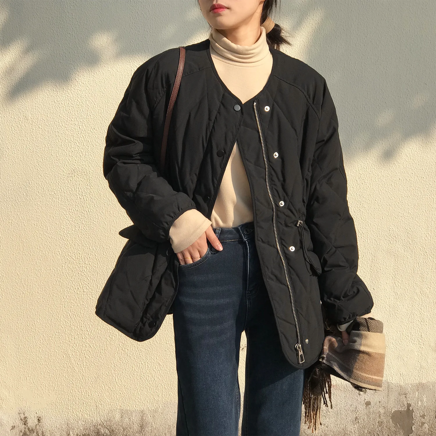 Ringer Cotton Jacket Female 2022 Winter New Collarless Loose Waist Warm Cotton Jacket Women's Clothing
