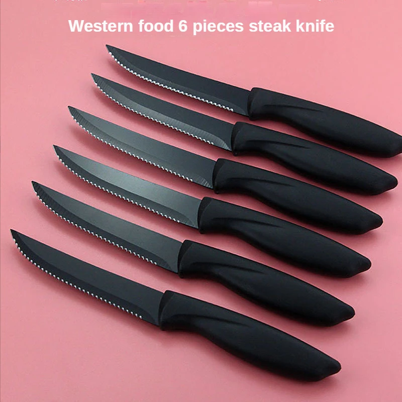 

Table Knife Hotel Steak Knife Set Non-Stick Knife Household Kitchen Plastic Handle Serrated Steak Knife