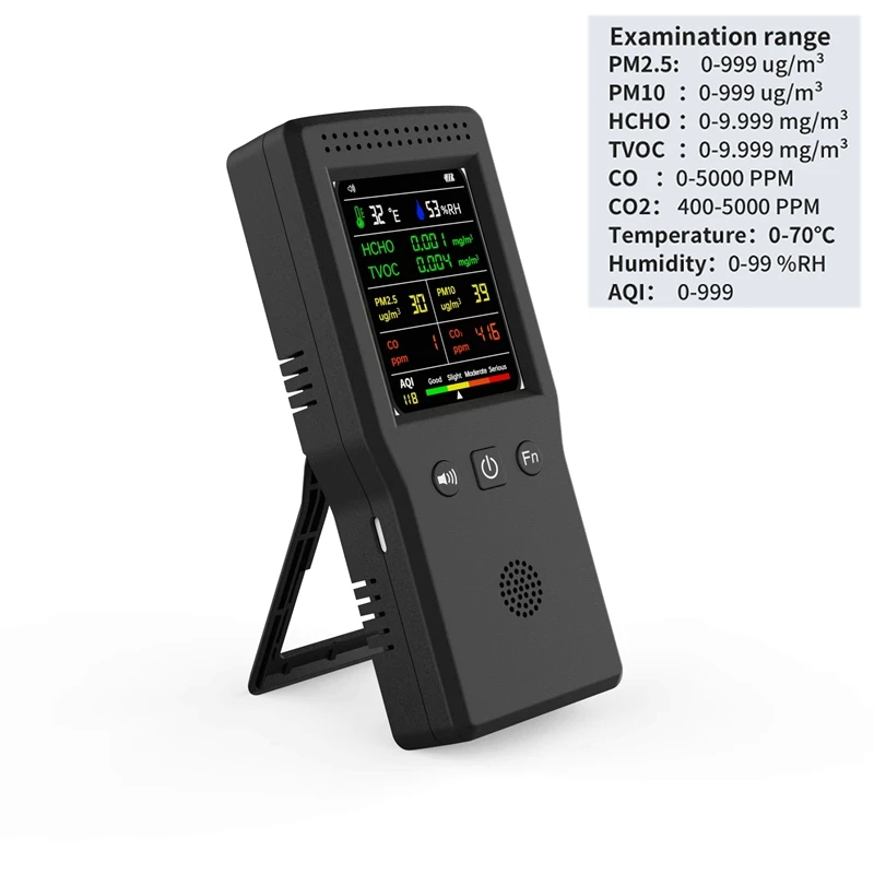 Detector de Qualidade do ar Digtial Display Lcd Pm2.5 Pm10 Hcho Tvoc co Co2 Aqi Temperatura Umidade Medidor em Tempo Real Monitor Sensores