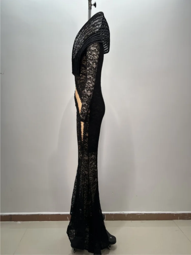 Элегантное Вечернее Платье-русалка черного цвета женское кружевное модное