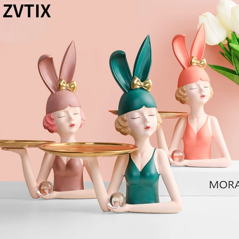 

Creative Rabbit Girl Tray Practical Craft Key Storage Cosmetics Home Decor Table Decorations For Your Bedroom Cute Accessories