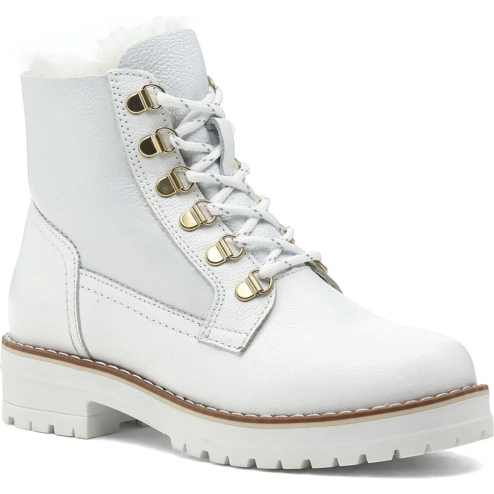 

Popely 1pr White Women Biker Boots