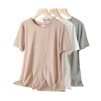 women cotton t shirt high collar solid color lady tees short sleeve summer womens clothing all match female t shirts