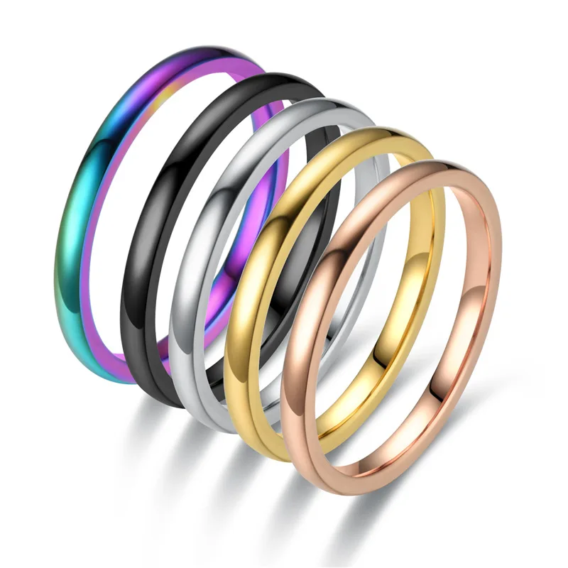 20pcs/Lot 2mm Stainless Steel Black Rainbow Silver Color Knuckle Rings For Lady Minimalist Gold Rings For Women