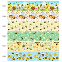 10mroll adorable cartoon bee pattern print grosgrain satin ribbon for hair bows diy gift wrapping handmade materials