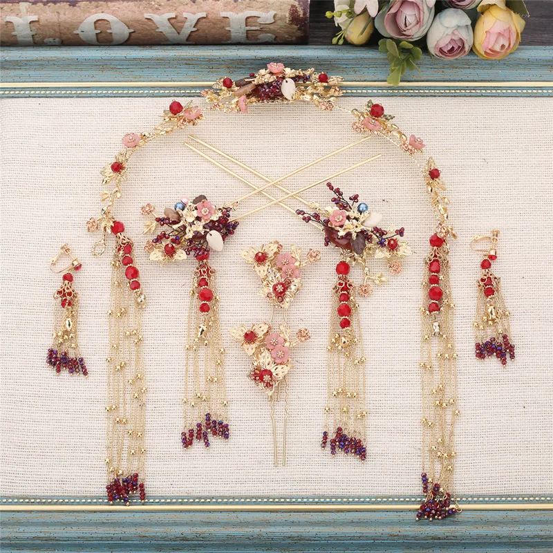 

Hairpins Chinese Wedding Hair Accessories For Women Vintage Crystal Hair Combs Jewelry Sets Retro Rhinestone Headwear Jewelry