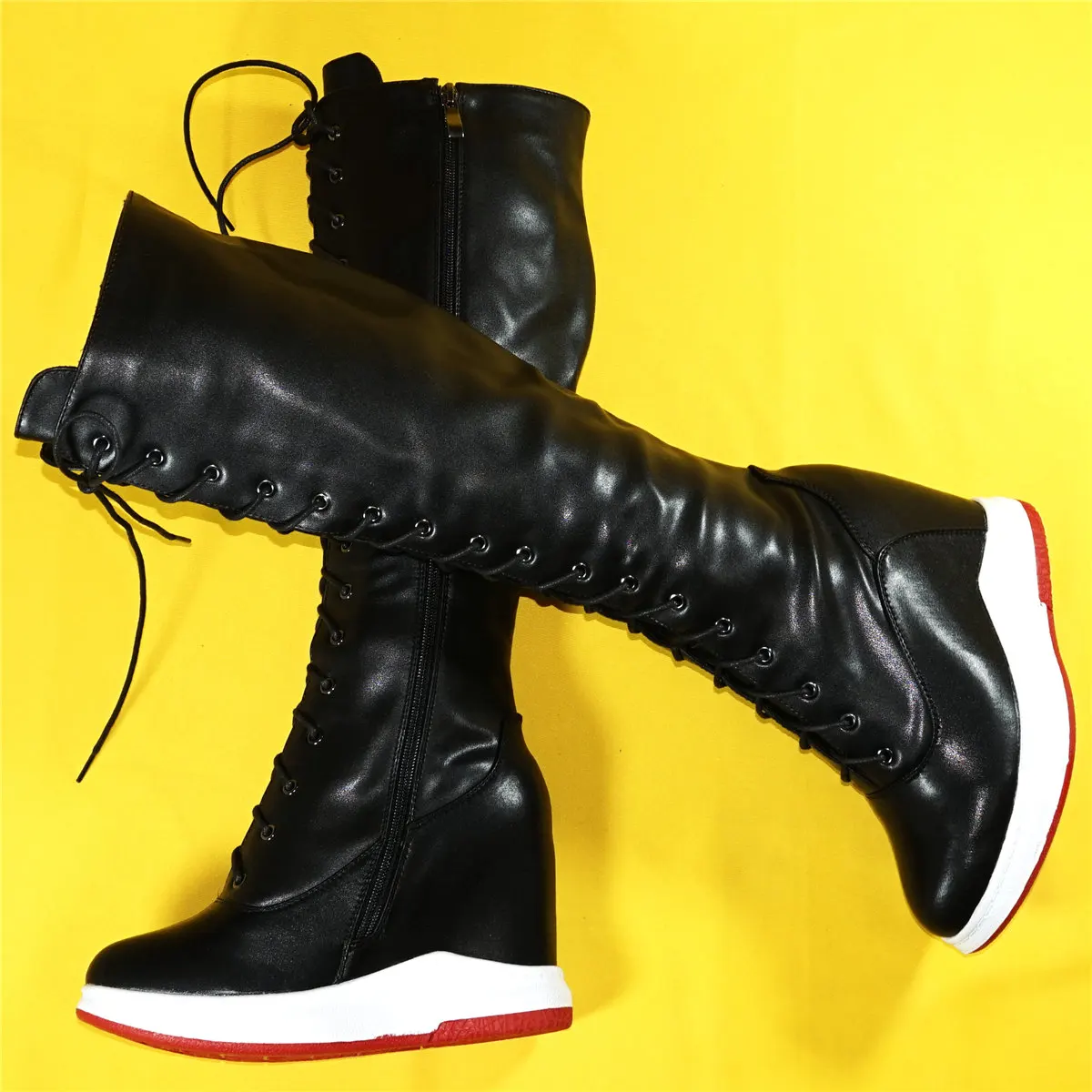 Winter Fashion Sneakers Women Lace Up Genuine Leather High Heel Vulcanized Shoes Female Round Toe Platform Pumps Casual Shoes