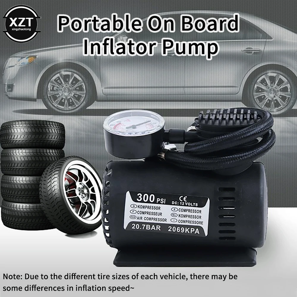 Pump Tire Tyre Inflator 15lpm Quickly Inflate For Auto Motorcycle Kayak Bicycle Black