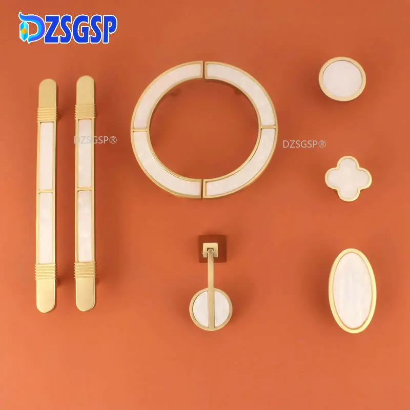 

DZSGSP Light Luxury Semi-circular Wardrobe Cabinet Door Drawer Pulls Shell Gold Handle Clover Round Knobs Decor Furniture Handle