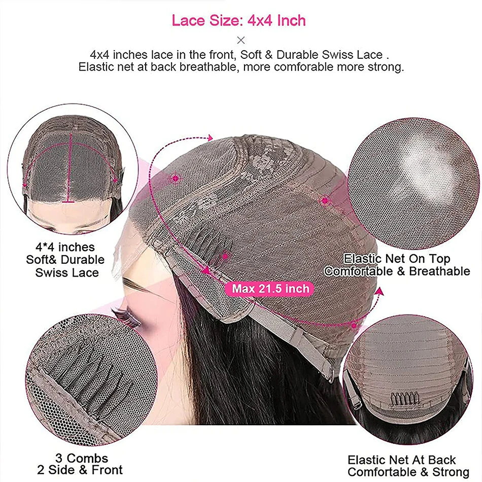 30-дюймовый парик с волнистыми кружевами спереди для женщин застежкой 4x4