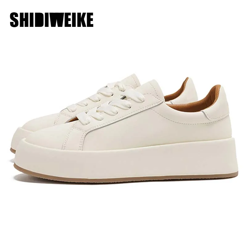 Ins Real Leather Shoes Women Sneaker Fashion Shoes Height Increasing Casual Daily Ladies Footwear Size 34-40 AD2142