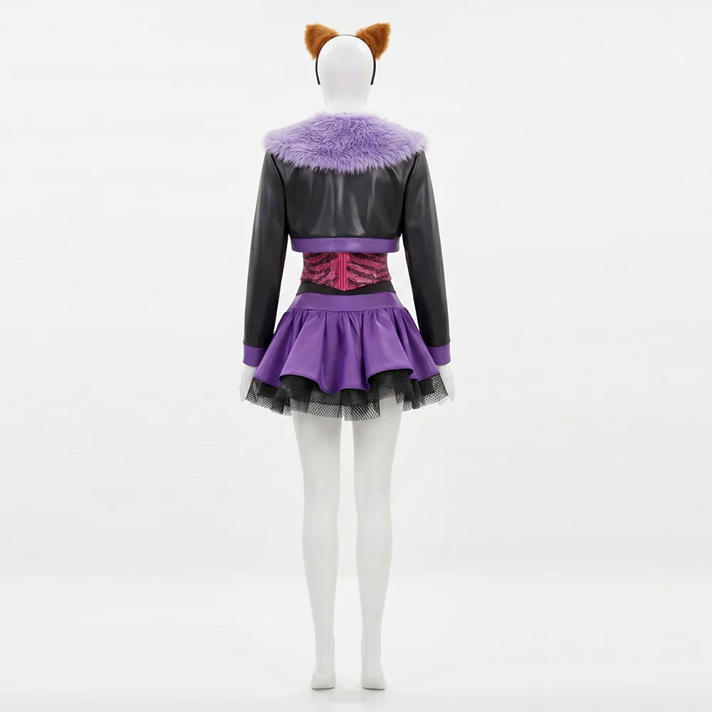 Косплей костюм Clawdeen Wolf, фиолетовое сексуальное платье в стиле готик-панк Y2K для женщин, наряд девушки-волка на Хэллоуин с волчьими ушами (art.: 3920dc8ce3bbf) - 3920dc8ce3bbf