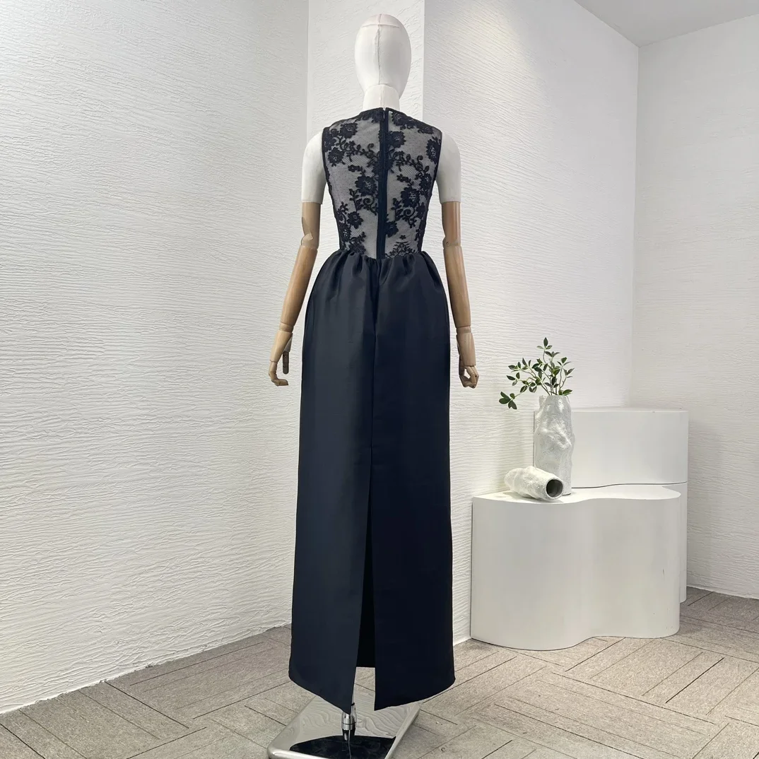 Новые поступления черное кружевное лоскутное платье без рукавов высшего