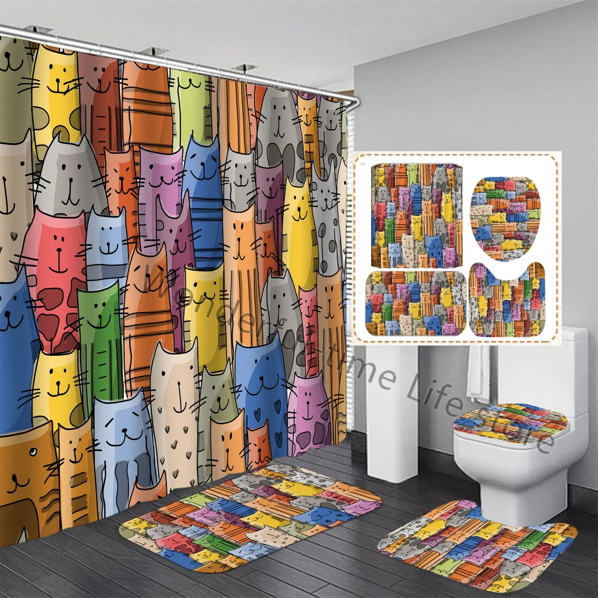 

Водонепроницаемые моющиеся наборы для ванной с рисунком кошки