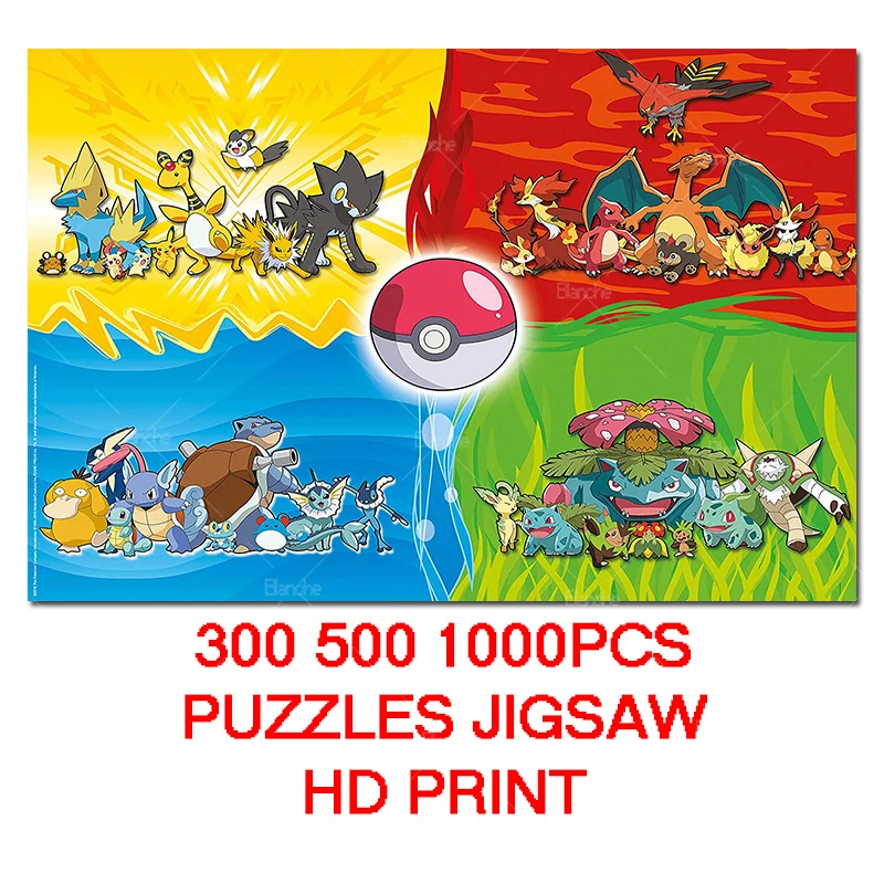 

Pokemon Anime Creatures Grass Fire Water Electricity Category 300 500 1000Pcs Puzzle Paper Jigsaw For Kids Teens Adults Friends