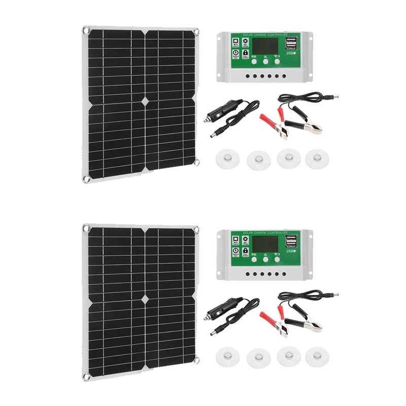 

2X 12W Solar Panel Kit 60A 12V Battery Charger With Controller Caravan Boat