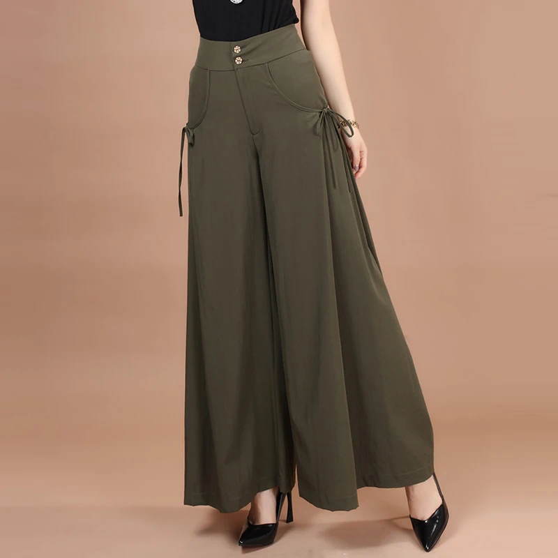 

Women's Wide-Leg Pants Summer High Waist Drooping Wide Leg Pants Culottes Loose Leisure Slimming Pants Women's Trousers