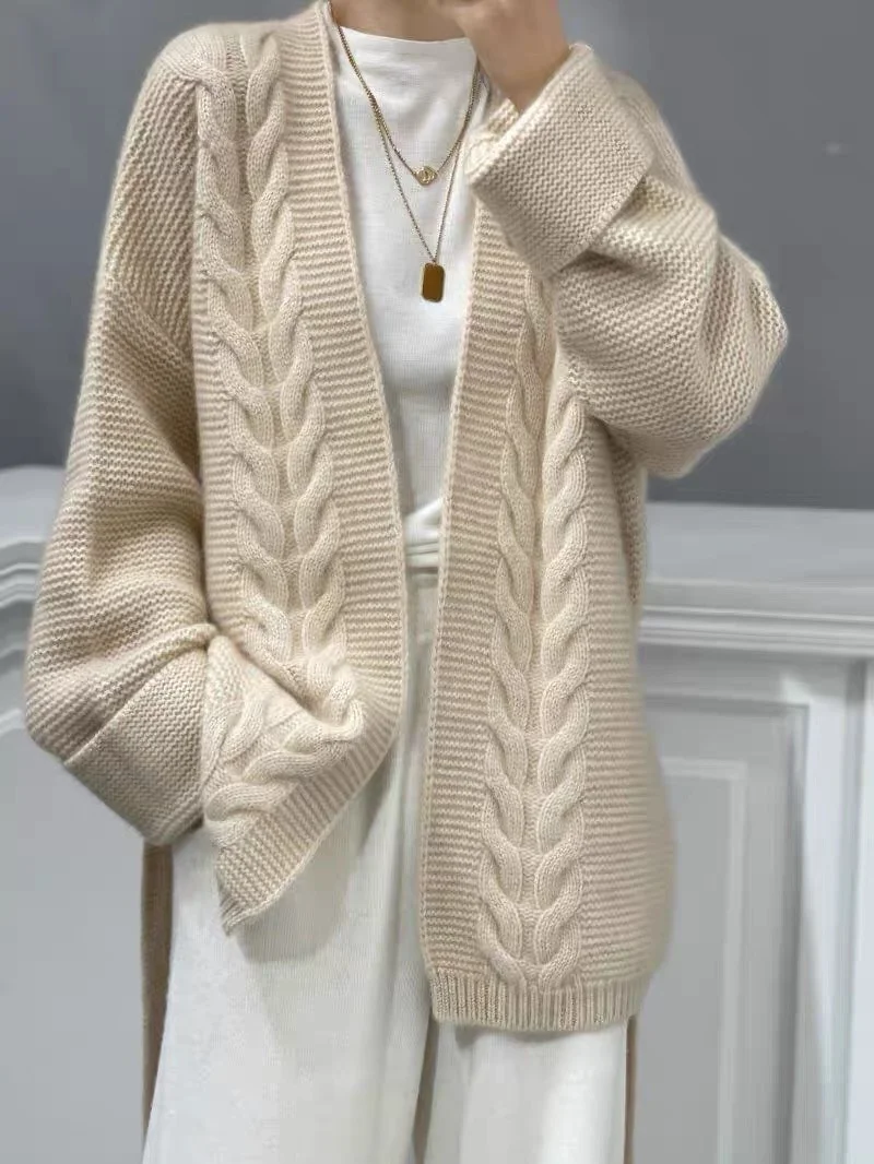 

Autumn winter NEW CASHMERE cardigan coat loose show thin show temperament gentle wind wool knit cardigan woman