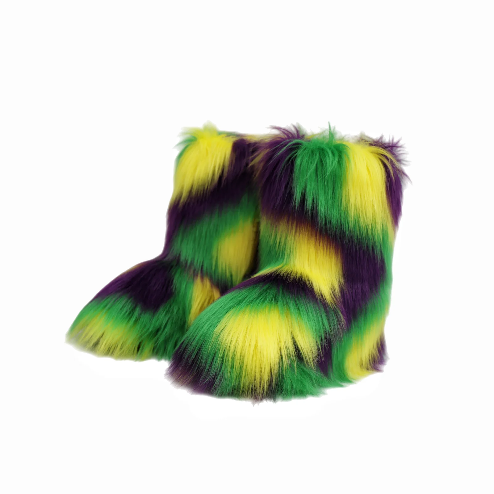 Фото Женские короткие меховые сапоги Mardi Gras Mambo из искусственного меха, пушистые, теплые, удобные, для улицы, на плоской подошве №1