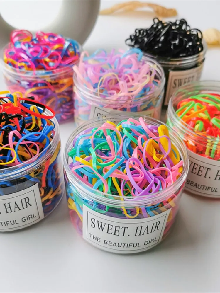 

500pcs/ Boxed Colourful Rubber Ring Disposable Elastic Hair Bands Ponytail Holder Rubber Band Scrunchies Kids Hair Accessories