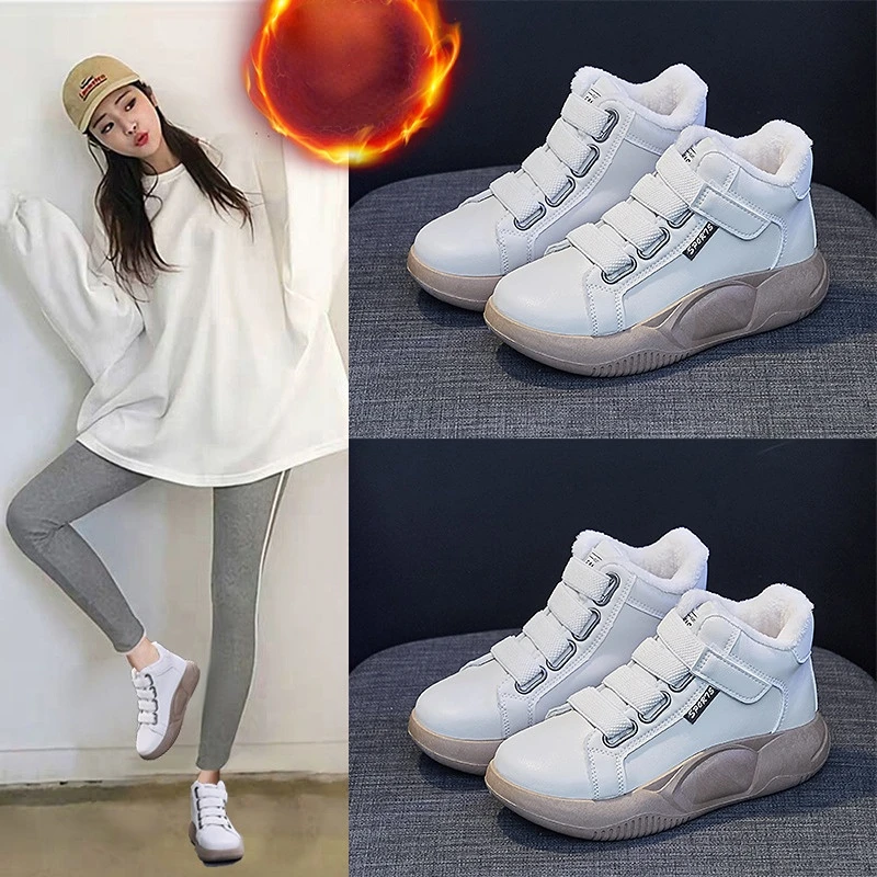 

White Sneakers Women Platform Shoes Autumn Winter Flats Skateboard Tennis Female Shoe Student Boots High-Top Short Plush Warm