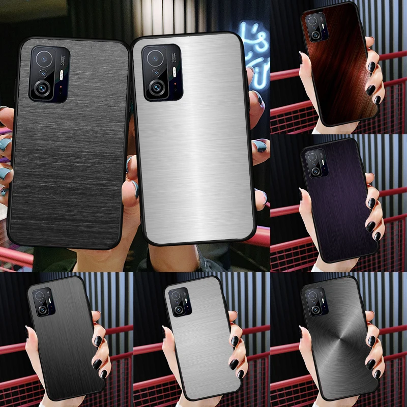 

Brushed Metal Texture Steel Print Case For POCO X4 Pro X3 Pro GT F3 M3 M4 Pro Back Cover For Xiaomi Mi 11 Lite 11T Pro 12X